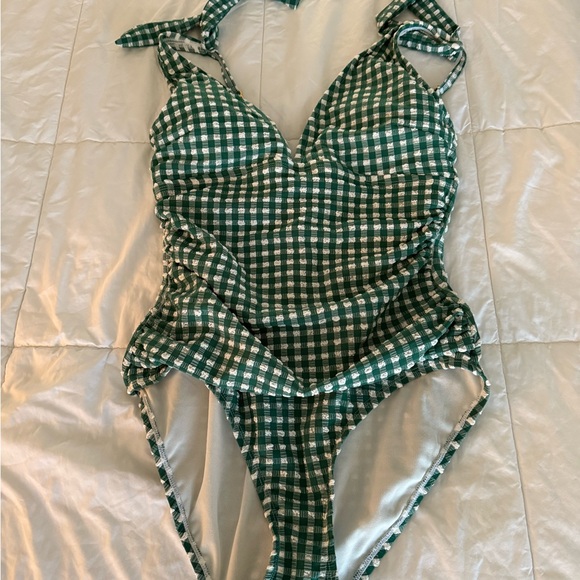 Ellen Tracy Green Checkered Swimsuit gingham size 10 - Picture 1 of 9